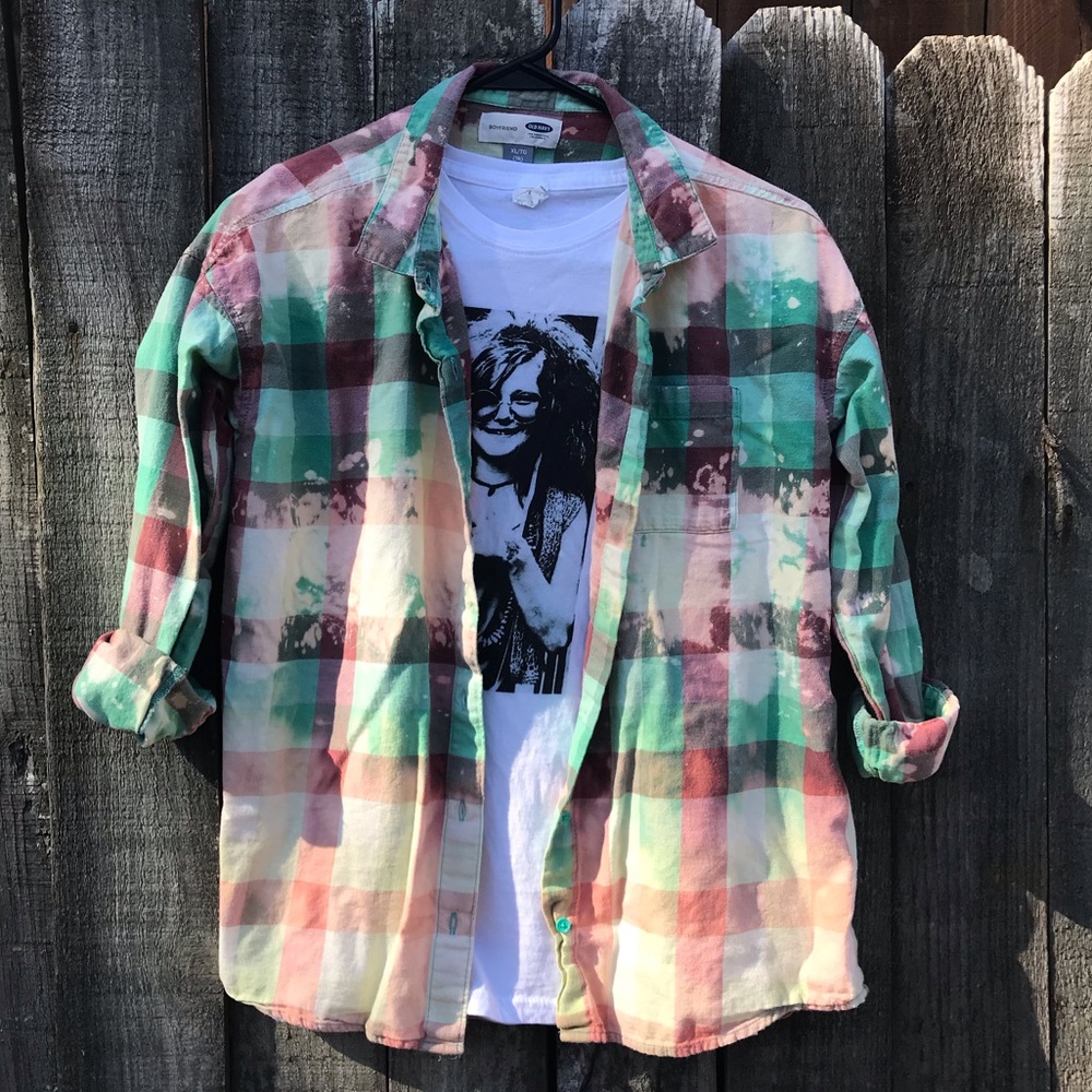 Upcycled distressed bleached flannel size XL 14